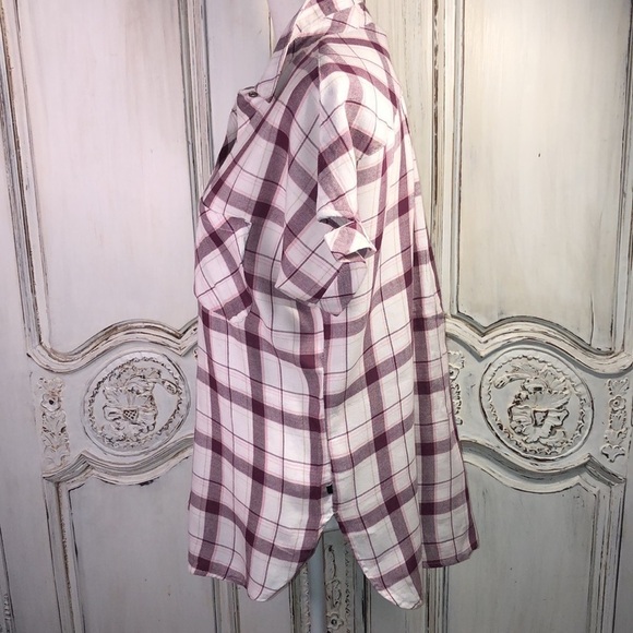 William Rast Short Dolman Sleeve Collar Pop Over Cotton Blend Plaid Top Size M - Picture 6 of 12